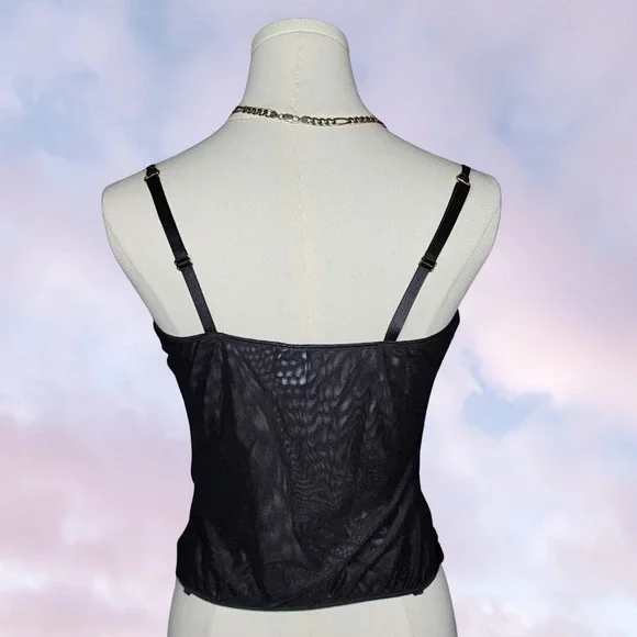 Vtg 90s Frederick's Hollywood Black Corset Bustier Lingerie Sheer Padded Top 38 - Picture 7 of 8